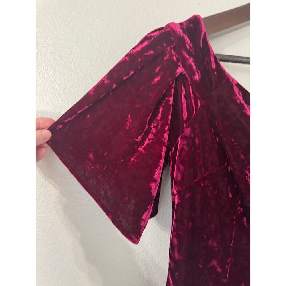 Eliza J Wine Burgundy Velvet Off the Shoulder Dress Size 12 NWT - Picture 3 of 6